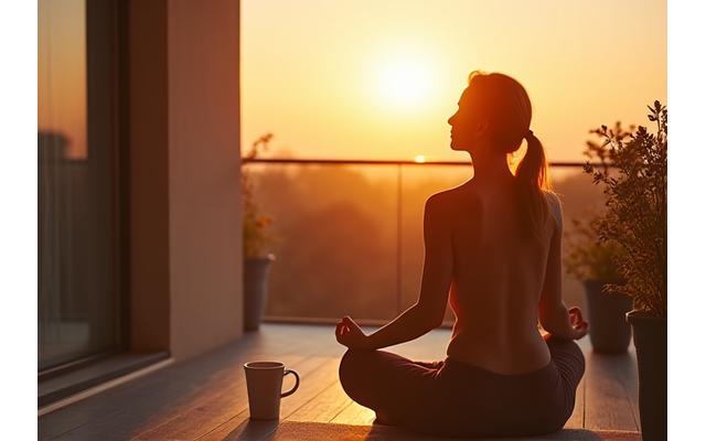 Woman enjoying a mindful morning routine