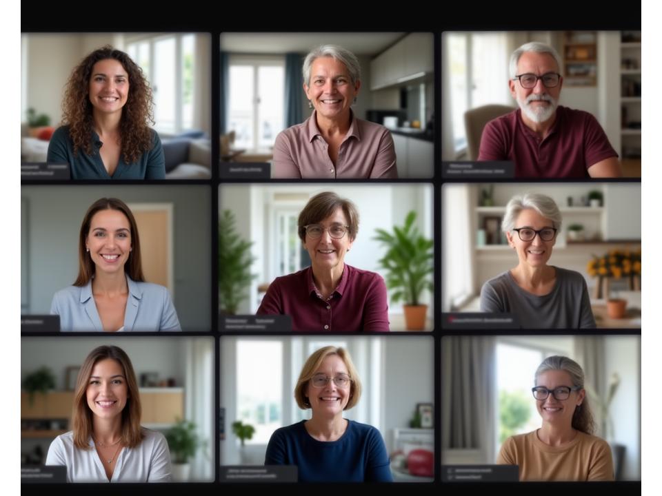 Diverse group of adults actively participating in an online wellness forum