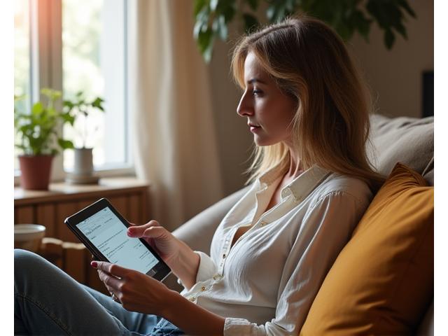 Woman reading health blog on a tablet