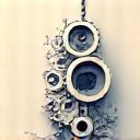 Icon representing a strategic plan with gears and a target.