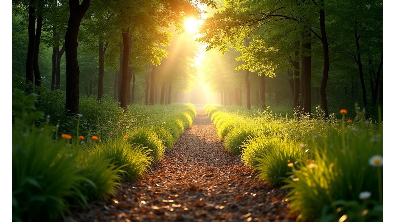 A branching path leading through a serene, brightly lit forest, symbolically representing multiple choices and journeys in wellness.